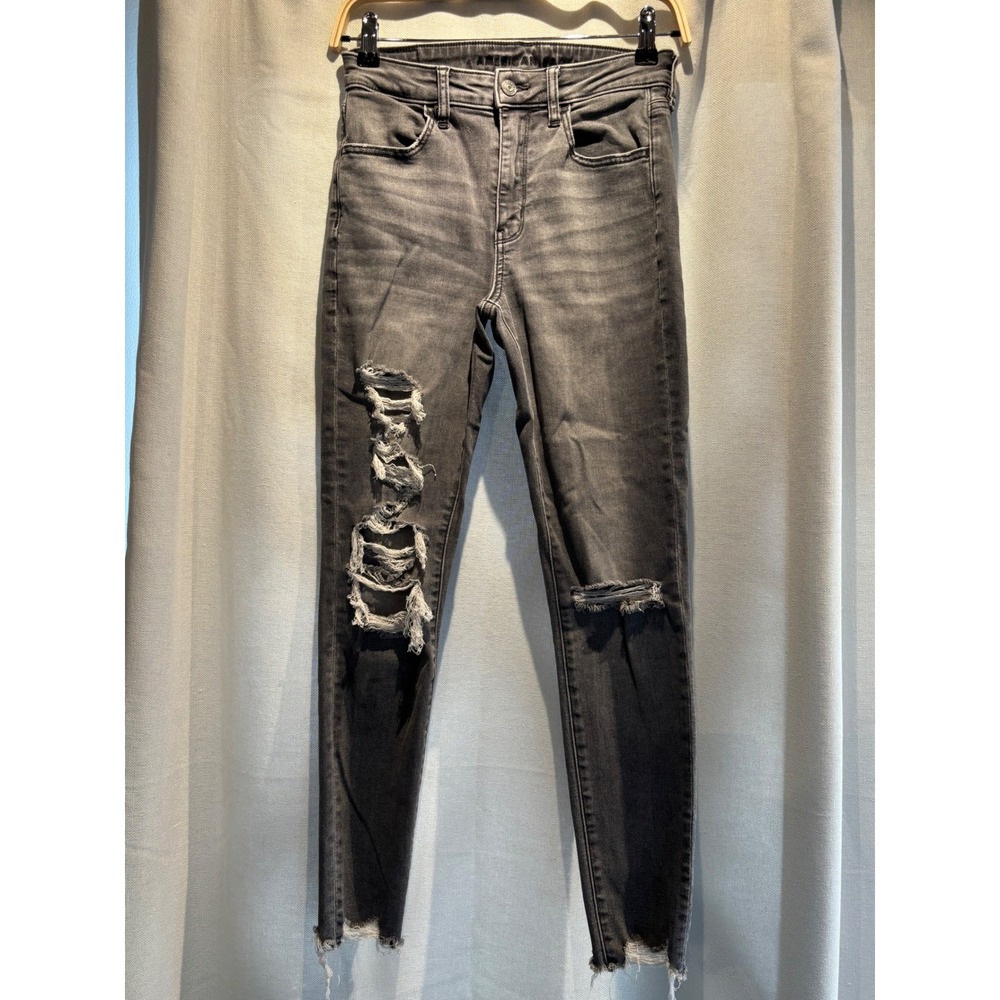 American Eagle Next Level Stretch Distressed Skinny Jeans Gray Black Size 6